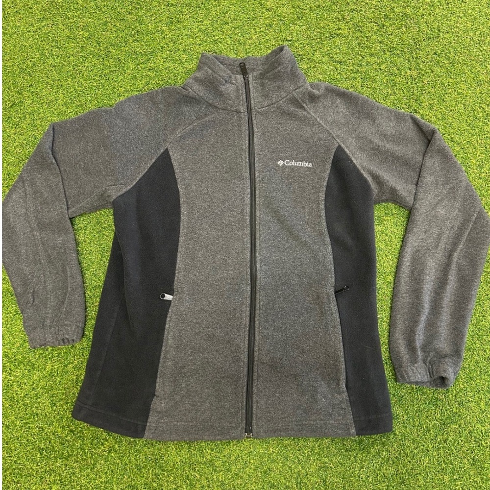 Columbia Womens Fleece Jacket Full Zip Mock Neck Gray Black Large R8L3BB16